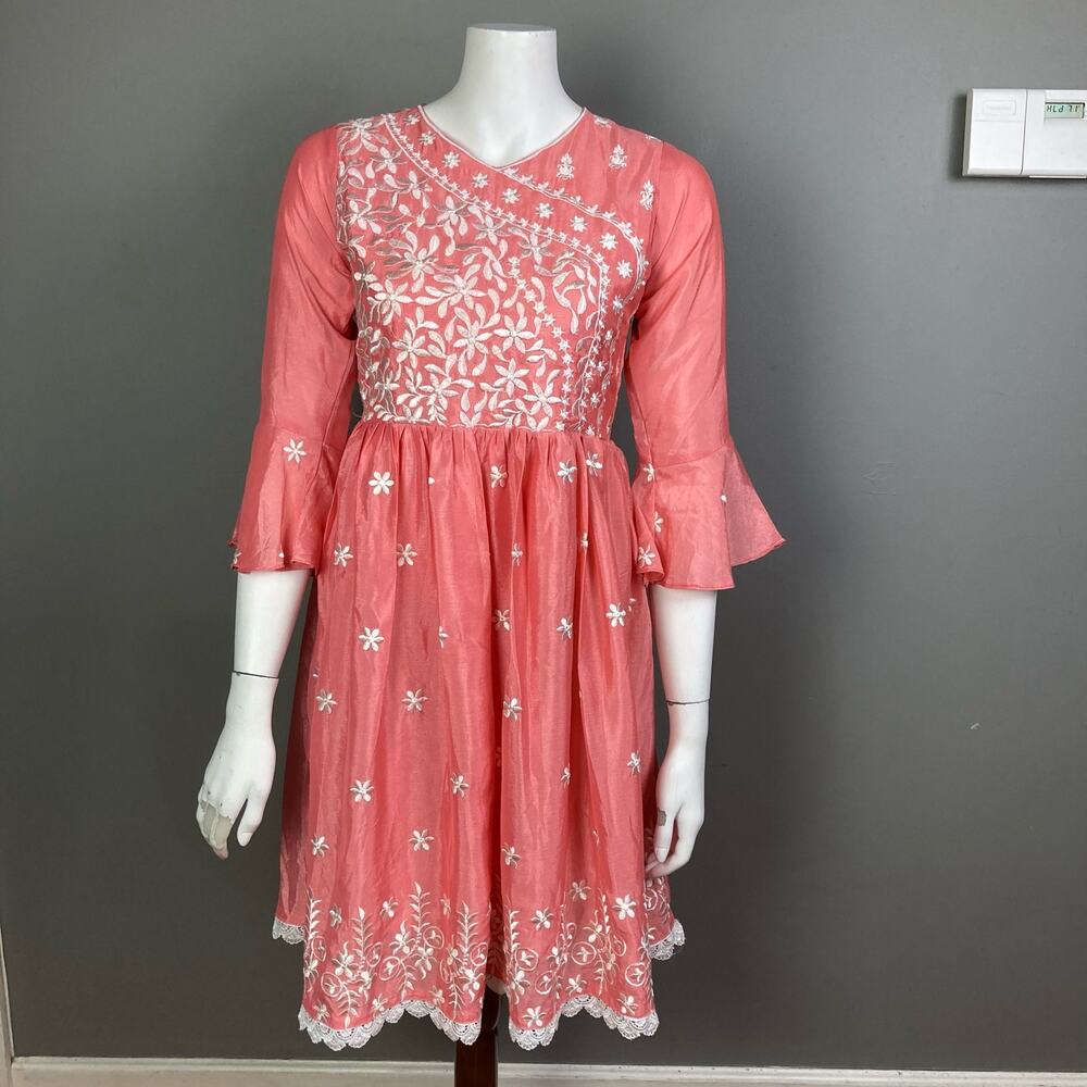 Twister Dress Size 6‎ India Sari Fairy fairycore Pink Floral Embroidered Y2k VTG